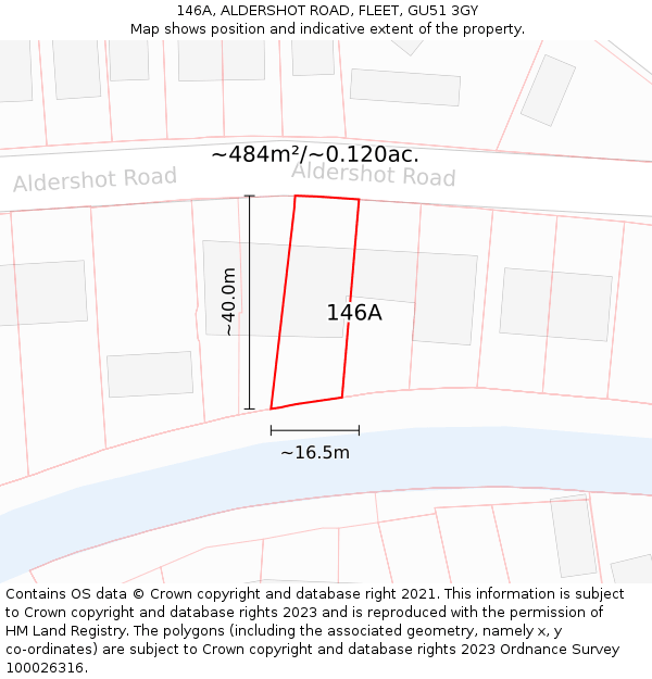 146A, ALDERSHOT ROAD, FLEET, GU51 3GY: Plot and title map