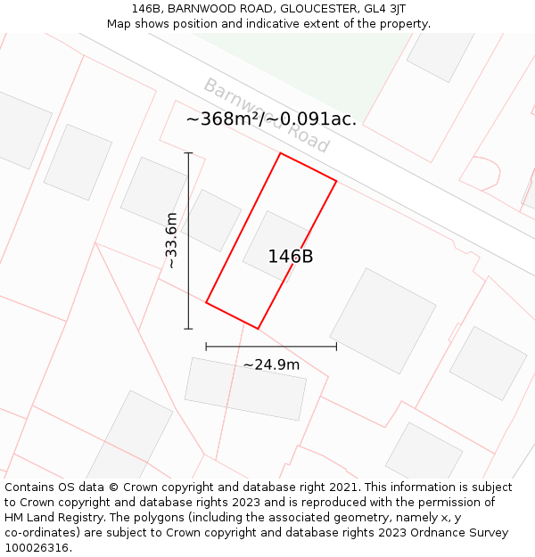 146B, BARNWOOD ROAD, GLOUCESTER, GL4 3JT: Plot and title map