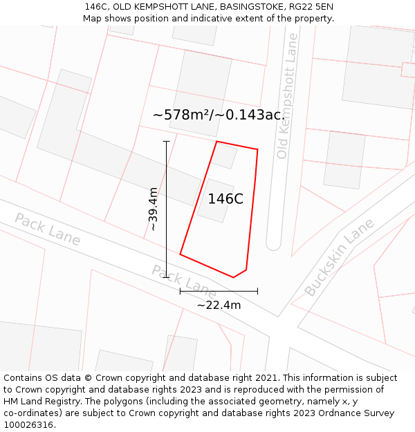 146C, OLD KEMPSHOTT LANE, BASINGSTOKE, RG22 5EN: Plot and title map