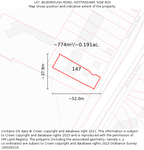 147, BILBOROUGH ROAD, NOTTINGHAM, NG8 4DS: Plot and title map
