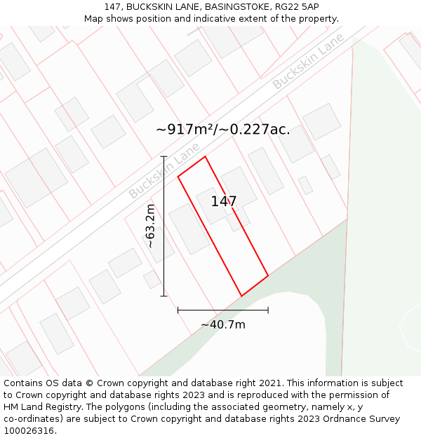 147, BUCKSKIN LANE, BASINGSTOKE, RG22 5AP: Plot and title map