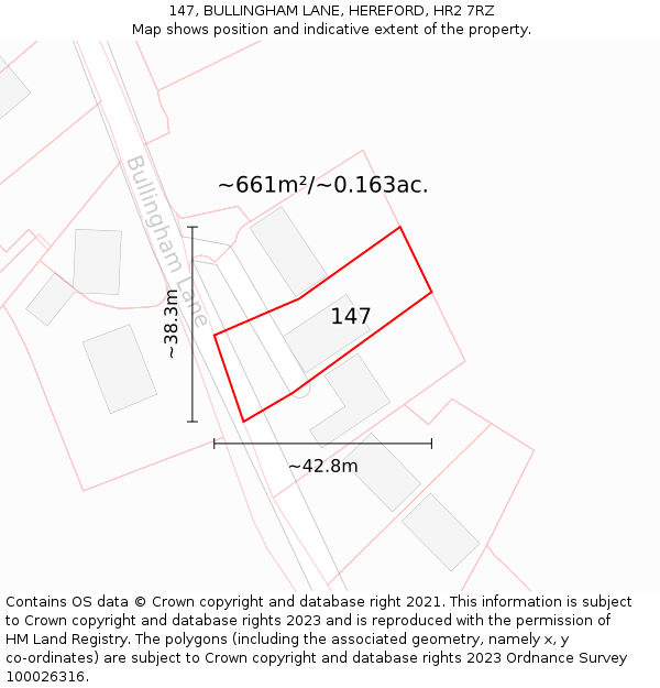 147, BULLINGHAM LANE, HEREFORD, HR2 7RZ: Plot and title map