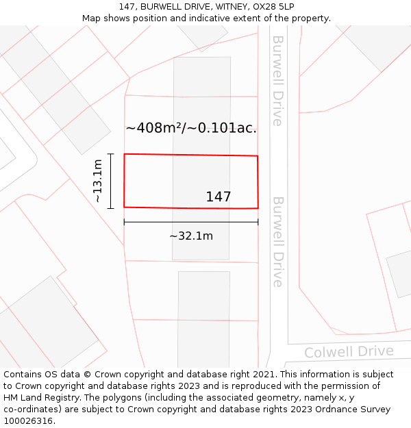 147, BURWELL DRIVE, WITNEY, OX28 5LP: Plot and title map