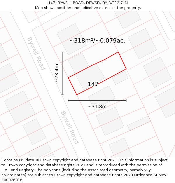 147, BYWELL ROAD, DEWSBURY, WF12 7LN: Plot and title map