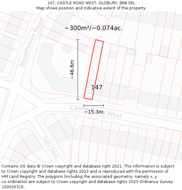 147, CASTLE ROAD WEST, OLDBURY, B68 0EL: Plot and title map