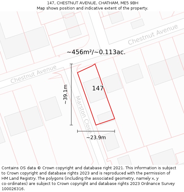 147, CHESTNUT AVENUE, CHATHAM, ME5 9BH: Plot and title map