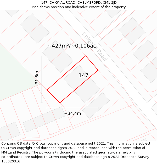 147, CHIGNAL ROAD, CHELMSFORD, CM1 2JD: Plot and title map