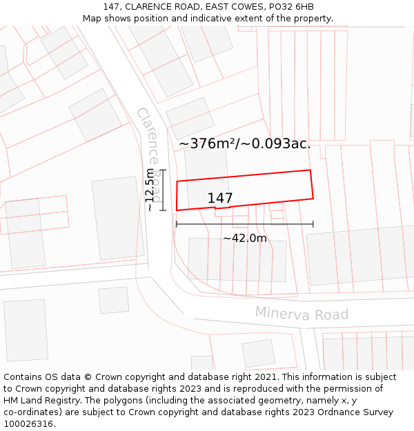 147, CLARENCE ROAD, EAST COWES, PO32 6HB: Plot and title map