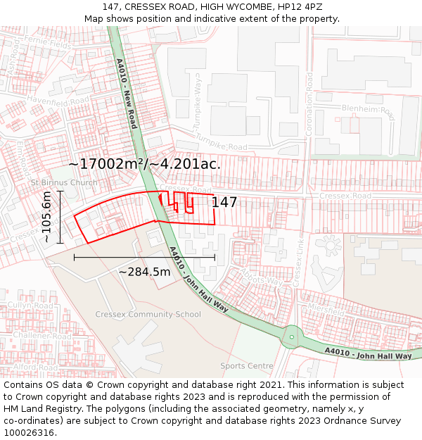 147, CRESSEX ROAD, HIGH WYCOMBE, HP12 4PZ: Plot and title map