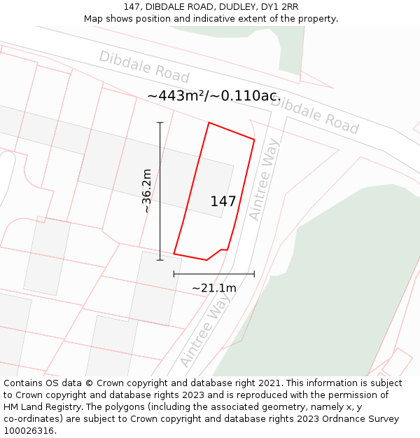 147, DIBDALE ROAD, DUDLEY, DY1 2RR: Plot and title map