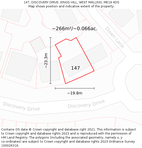 147, DISCOVERY DRIVE, KINGS HILL, WEST MALLING, ME19 4DS: Plot and title map