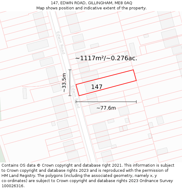 147, EDWIN ROAD, GILLINGHAM, ME8 0AQ: Plot and title map