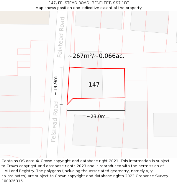 147, FELSTEAD ROAD, BENFLEET, SS7 1BT: Plot and title map