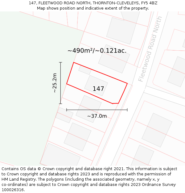 147, FLEETWOOD ROAD NORTH, THORNTON-CLEVELEYS, FY5 4BZ: Plot and title map