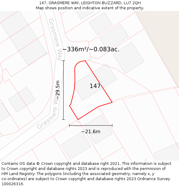 147, GRASMERE WAY, LEIGHTON BUZZARD, LU7 2QH: Plot and title map