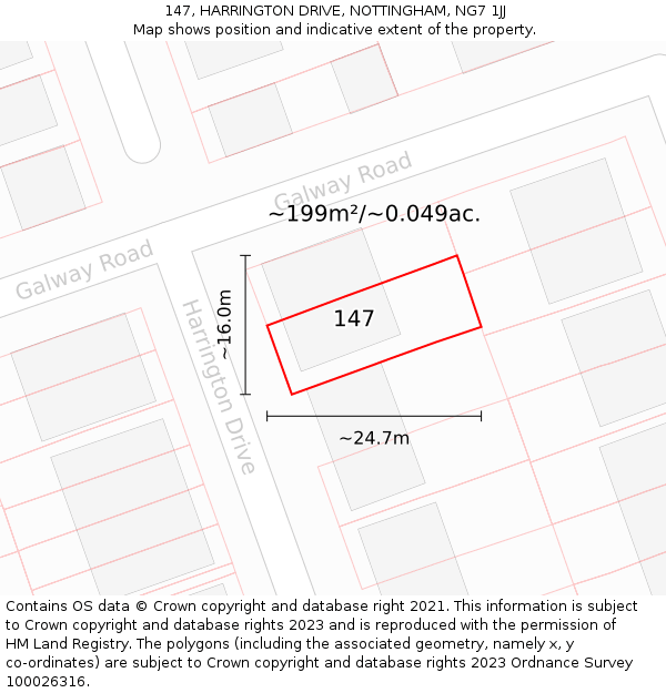 147, HARRINGTON DRIVE, NOTTINGHAM, NG7 1JJ: Plot and title map