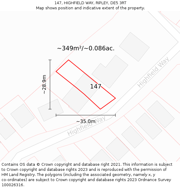 147, HIGHFIELD WAY, RIPLEY, DE5 3RT: Plot and title map