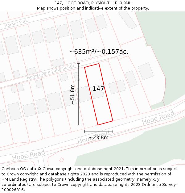 147, HOOE ROAD, PLYMOUTH, PL9 9NL: Plot and title map