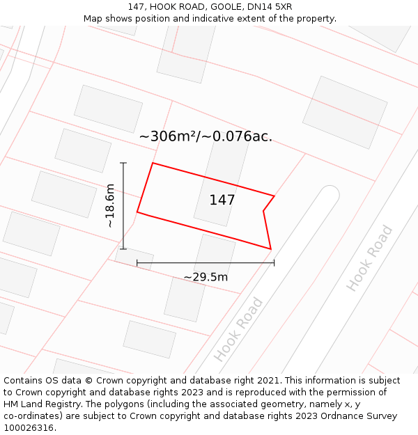 147, HOOK ROAD, GOOLE, DN14 5XR: Plot and title map