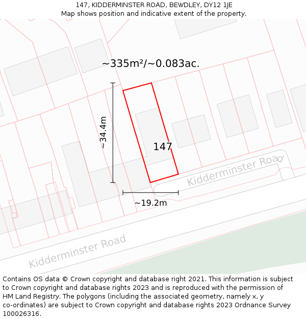 147, KIDDERMINSTER ROAD, BEWDLEY, DY12 1JE: Plot and title map