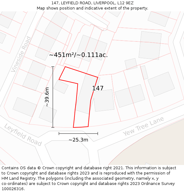 147, LEYFIELD ROAD, LIVERPOOL, L12 9EZ: Plot and title map