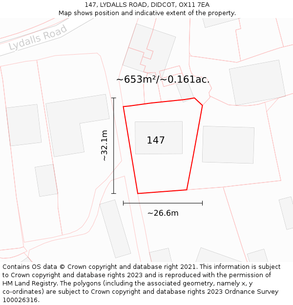 147, LYDALLS ROAD, DIDCOT, OX11 7EA: Plot and title map