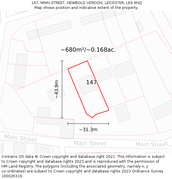 147, MAIN STREET, NEWBOLD VERDON, LEICESTER, LE9 9NQ: Plot and title map