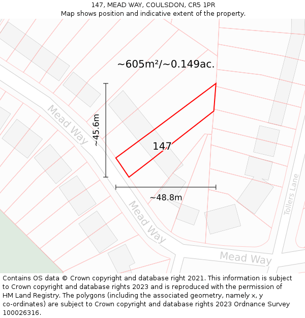 147, MEAD WAY, COULSDON, CR5 1PR: Plot and title map