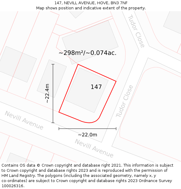 147, NEVILL AVENUE, HOVE, BN3 7NF: Plot and title map