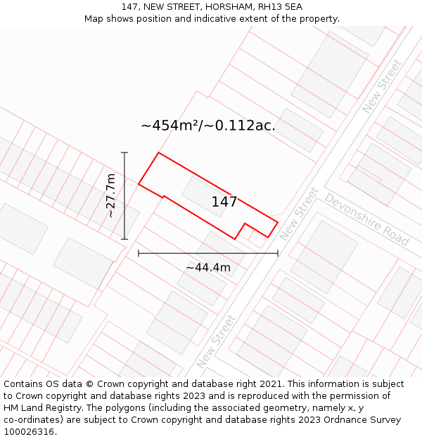 147, NEW STREET, HORSHAM, RH13 5EA: Plot and title map