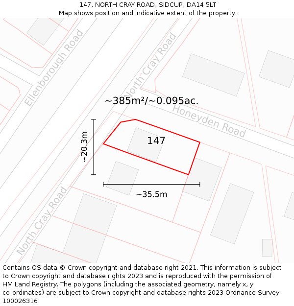 147, NORTH CRAY ROAD, SIDCUP, DA14 5LT: Plot and title map