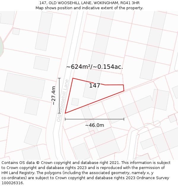 147, OLD WOOSEHILL LANE, WOKINGHAM, RG41 3HR: Plot and title map