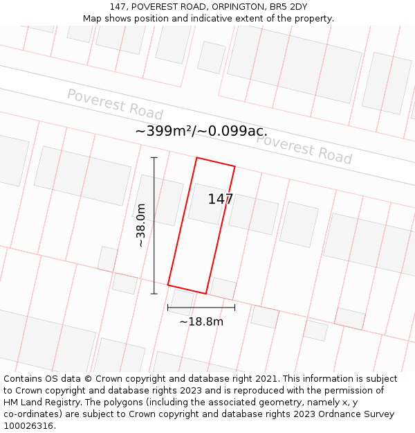 147, POVEREST ROAD, ORPINGTON, BR5 2DY: Plot and title map