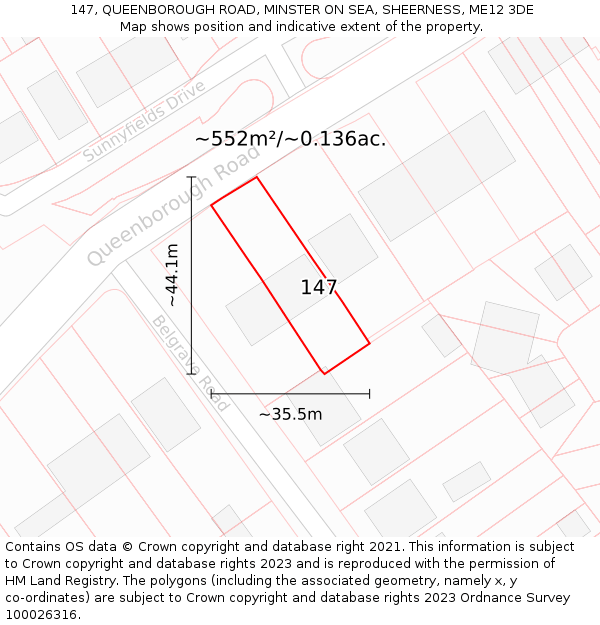 147, QUEENBOROUGH ROAD, MINSTER ON SEA, SHEERNESS, ME12 3DE: Plot and title map