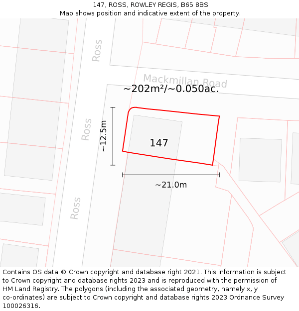 147, ROSS, ROWLEY REGIS, B65 8BS: Plot and title map