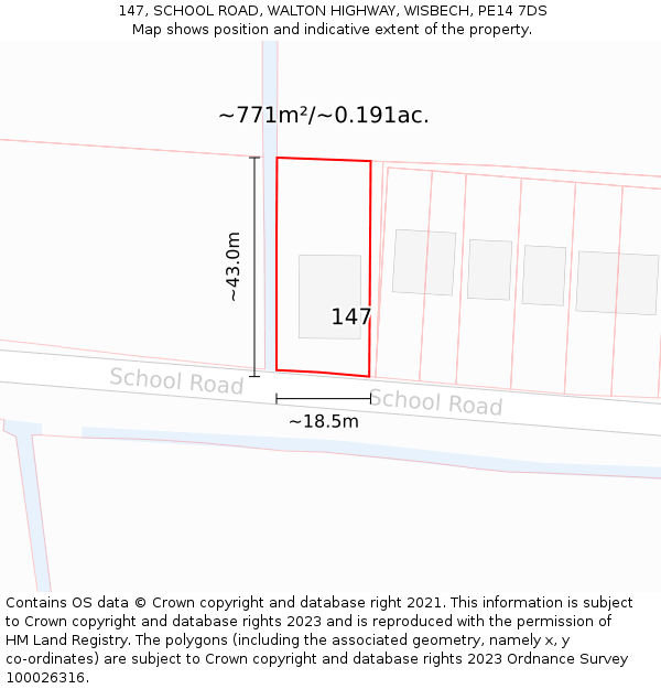 147, SCHOOL ROAD, WALTON HIGHWAY, WISBECH, PE14 7DS: Plot and title map