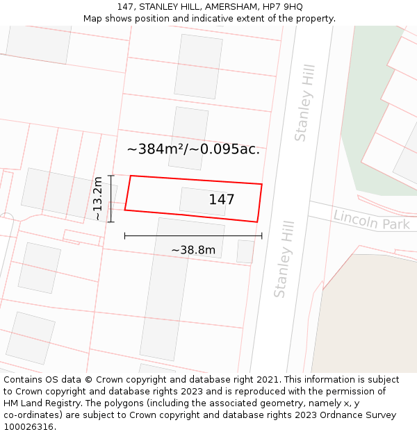 147, STANLEY HILL, AMERSHAM, HP7 9HQ: Plot and title map