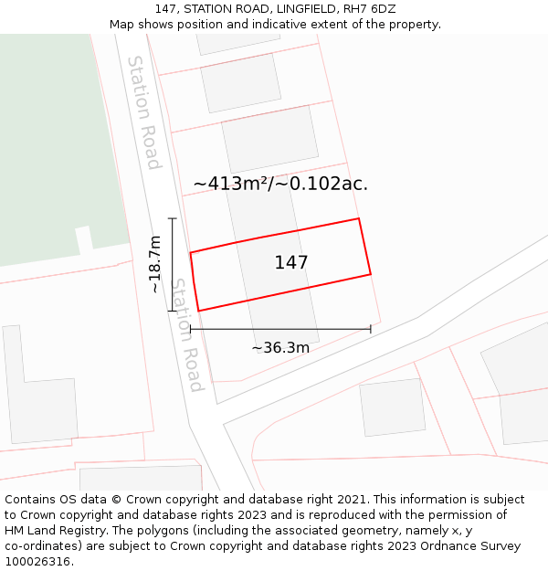 147, STATION ROAD, LINGFIELD, RH7 6DZ: Plot and title map