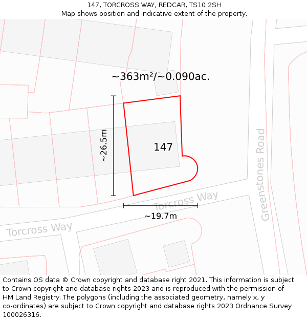 147, TORCROSS WAY, REDCAR, TS10 2SH: Plot and title map