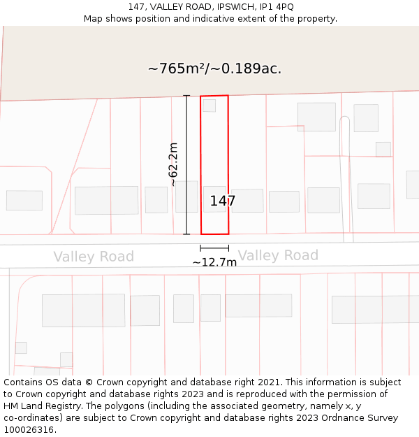 147, VALLEY ROAD, IPSWICH, IP1 4PQ: Plot and title map