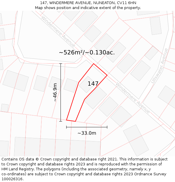 147, WINDERMERE AVENUE, NUNEATON, CV11 6HN: Plot and title map