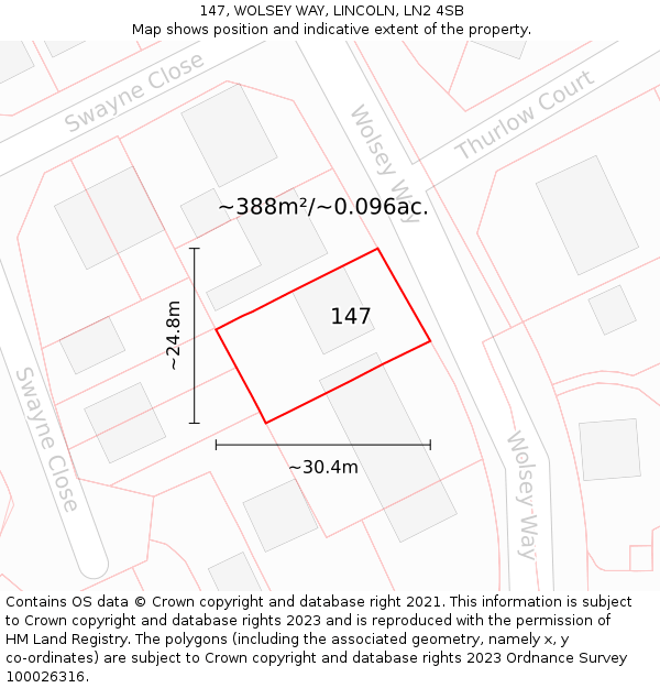 147, WOLSEY WAY, LINCOLN, LN2 4SB: Plot and title map