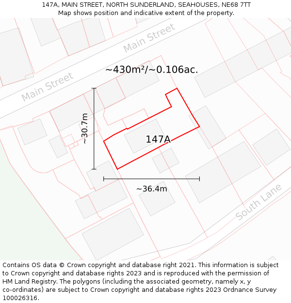 147A, MAIN STREET, NORTH SUNDERLAND, SEAHOUSES, NE68 7TT: Plot and title map