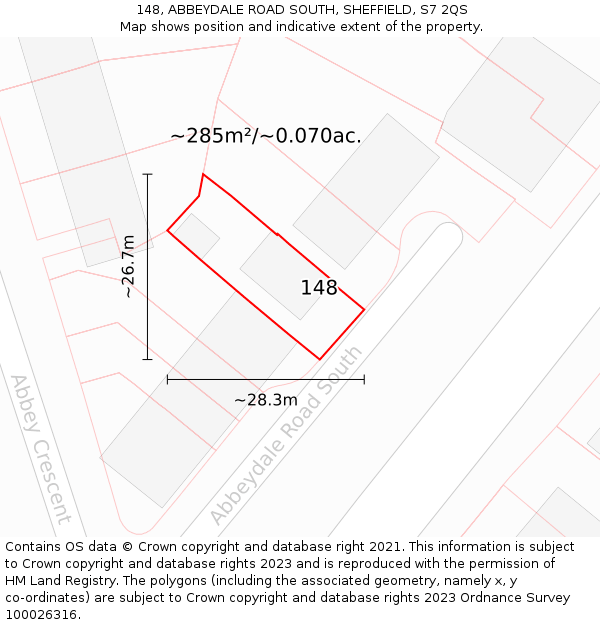 148, ABBEYDALE ROAD SOUTH, SHEFFIELD, S7 2QS: Plot and title map