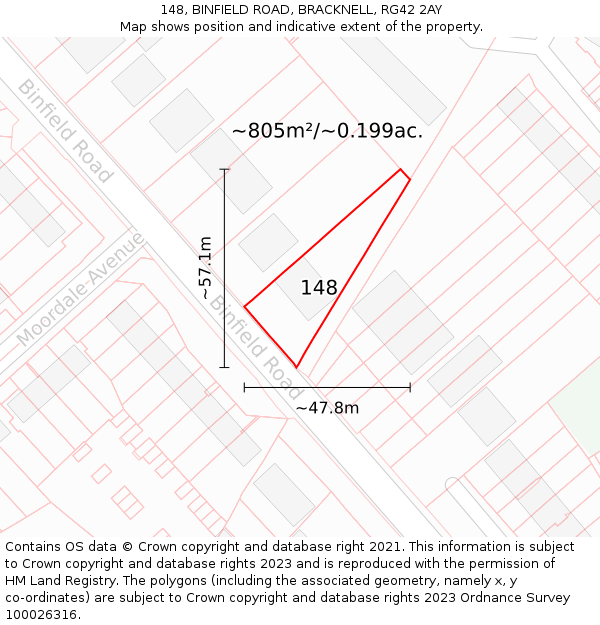 148, BINFIELD ROAD, BRACKNELL, RG42 2AY: Plot and title map