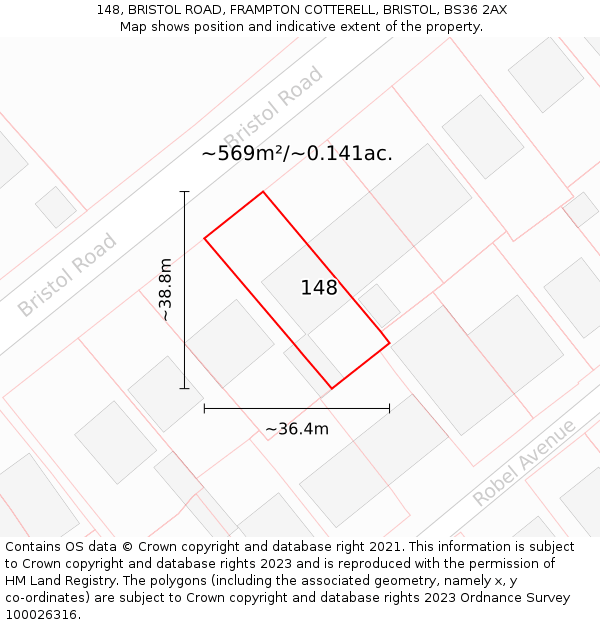 148, BRISTOL ROAD, FRAMPTON COTTERELL, BRISTOL, BS36 2AX: Plot and title map