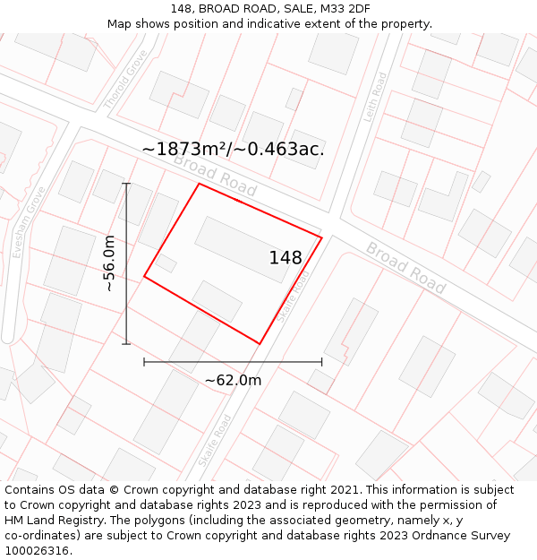 148, BROAD ROAD, SALE, M33 2DF: Plot and title map