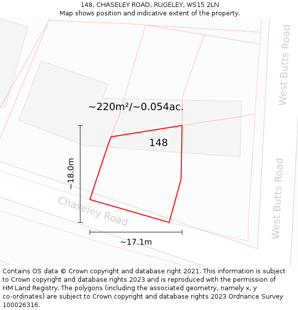 148, CHASELEY ROAD, RUGELEY, WS15 2LN: Plot and title map