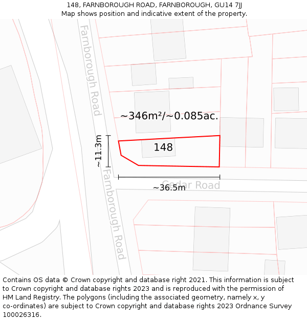 148, FARNBOROUGH ROAD, FARNBOROUGH, GU14 7JJ: Plot and title map