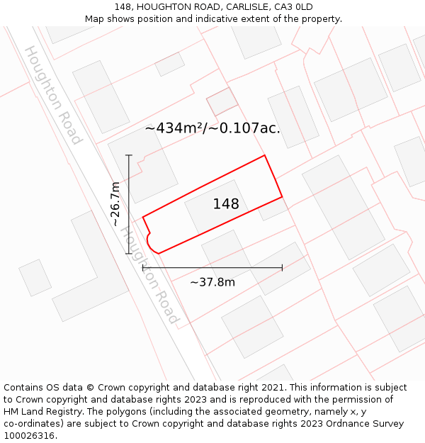 148, HOUGHTON ROAD, CARLISLE, CA3 0LD: Plot and title map